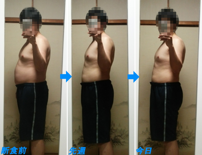 ダイエット2週間の体形の推移画像(前腹)